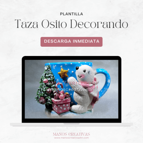 Plantilla Taza Osito decorando arbol de navidad en porcelana fria